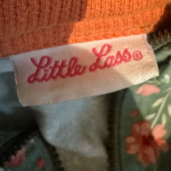 Little Lass girls' green floral cotton blend zip-up hooded utility jacket 2T - Picture 3 of 5